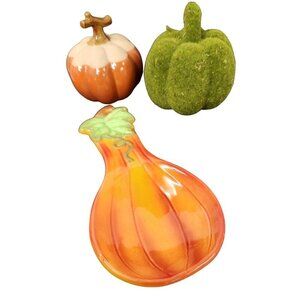 Autumn Harvest Ceramic Spoon Rest Moss Pumpkin & Orange Ceramic Pumpkin Kitchen